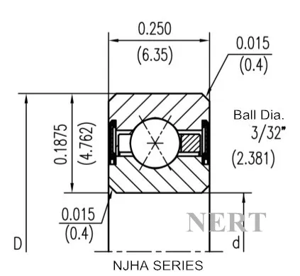 NJHA(Φ6.35mm)薄壁密封四點(diǎn)接觸球軸承剖面圖